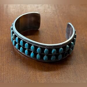 Native American Sterling Silver Cuff 41 Oval Turquoise 54g Single Missing Stone